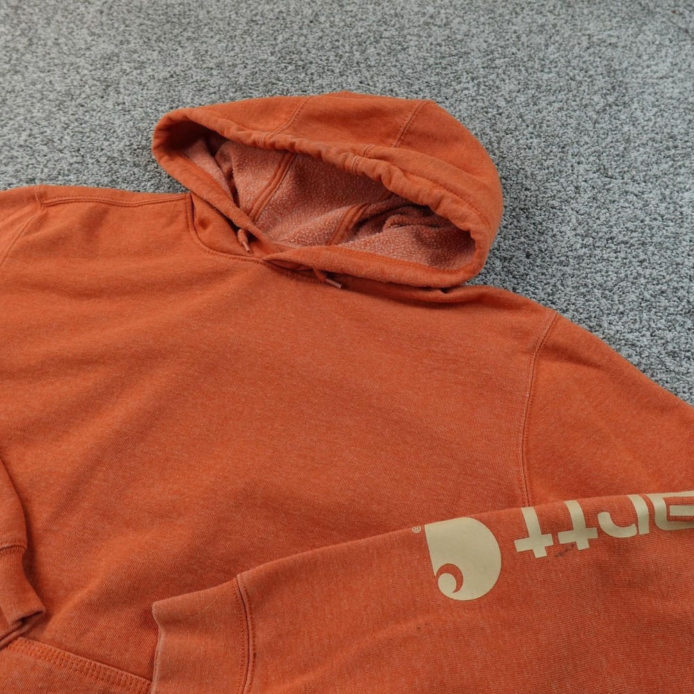 Carhartt Hoodie‎ Mens M Orange Loose Fit Sleeve Logo Pullover Fleece Sweatshirt